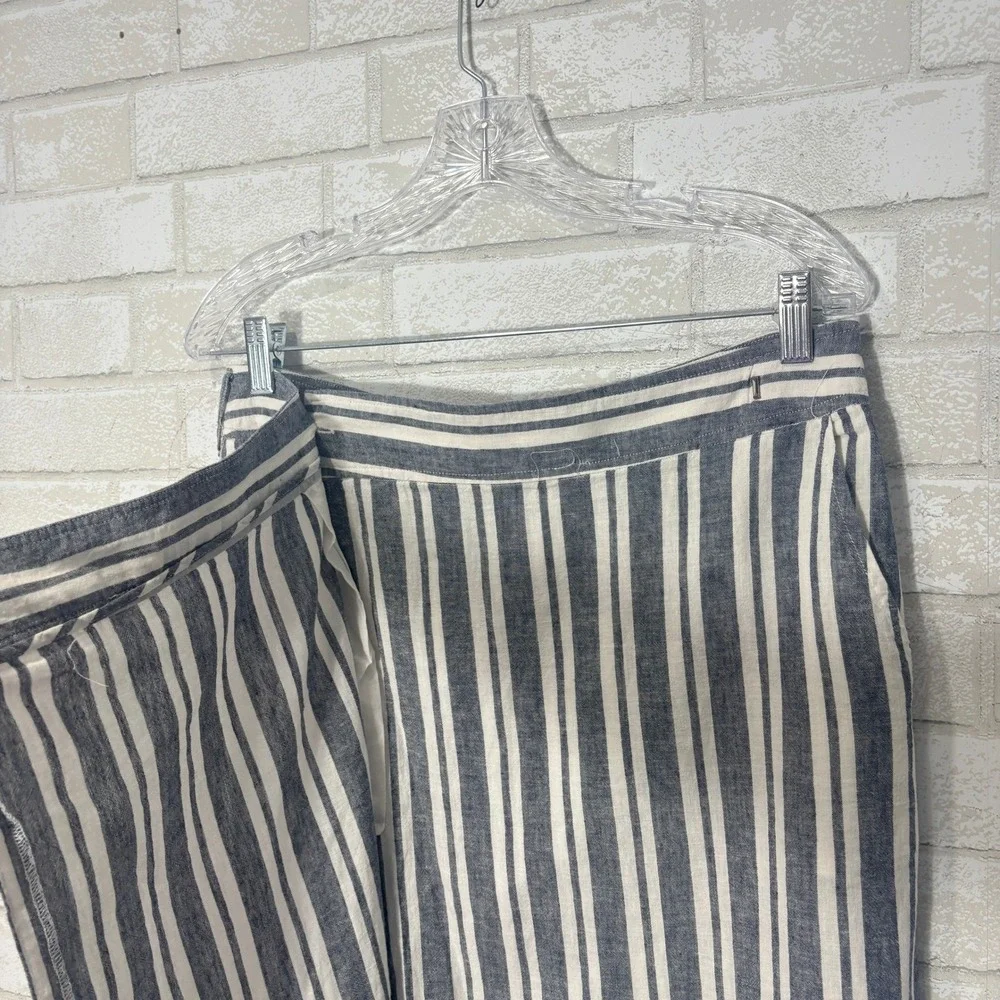 Gap Linen Stripe Wrap Midi Skirt Size M Academia Coastal Preppy Nautical Pockets